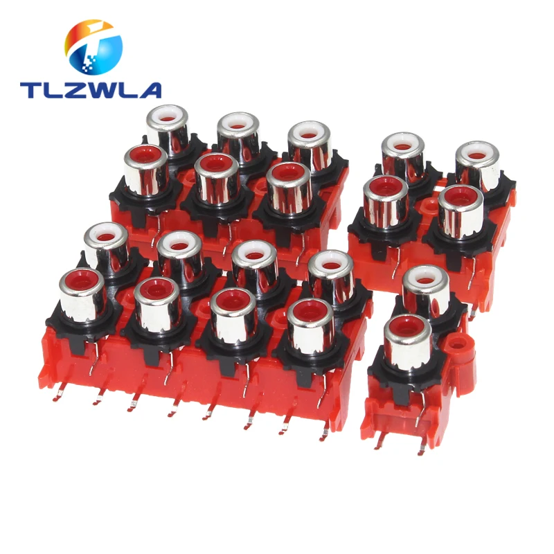 

100PCS New 2P 4P 6P 8P RCA Female Audio Video Plug AV Connector Socket Connector AV2-8.4-13 Red PCB Parts