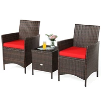 3pcs patio rattan furniture set cushioned sofa glass tabletop deck redblue hw67050