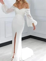 sheath column wedding dresses off shoulder court train chiffon long sleeve simple with 2021