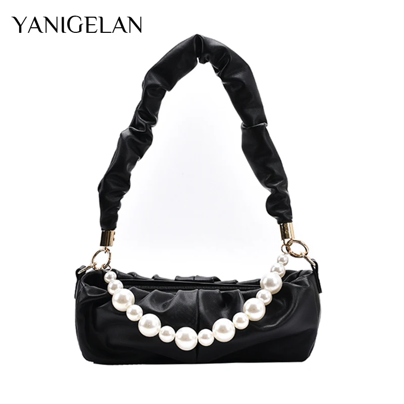 

Women Handbags Leather Subaxillary Bags Fashion Pearl Underarm Shoulder Pack Female Vintage Small Totes Sac En Bandouliere Femme