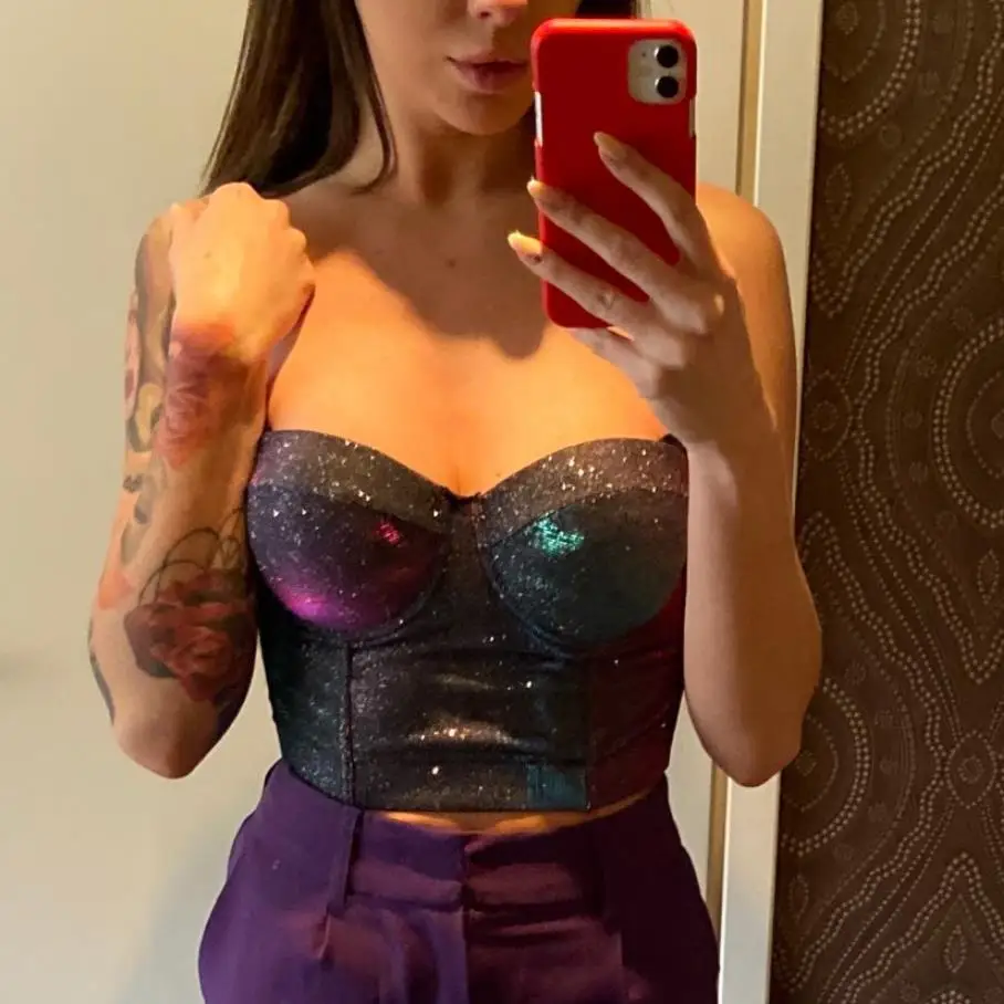 

Autumn Winter Golden Slim Sexy Nightclub Slim Dance Performance Vest Size Wrapped Rim Outer Wear Women Bustier Crop Tops