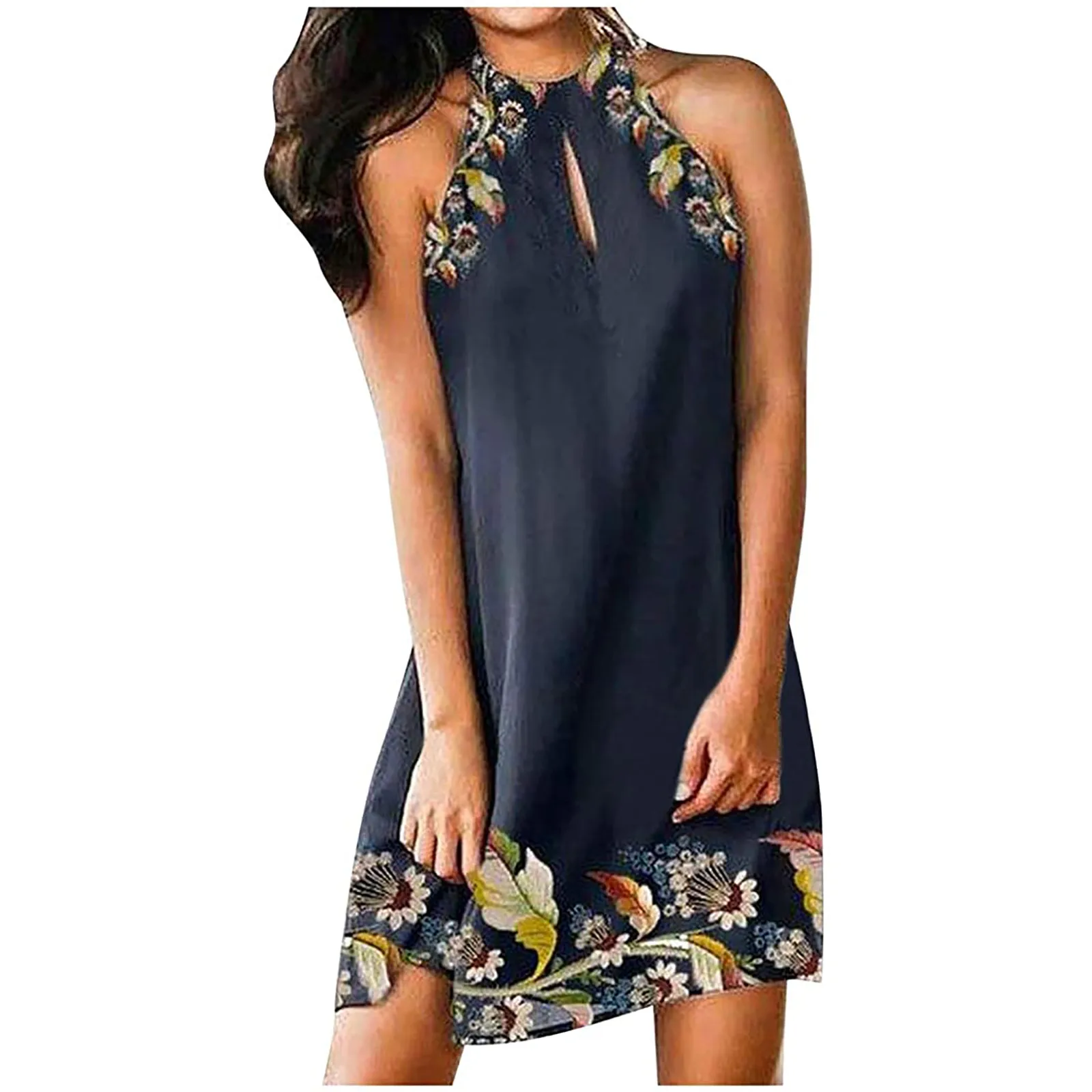 

Women's Summer dresses for women casual Fashion Metal Hanging Neck Print Sleeveless plus size Dress robe boheme femme Q1