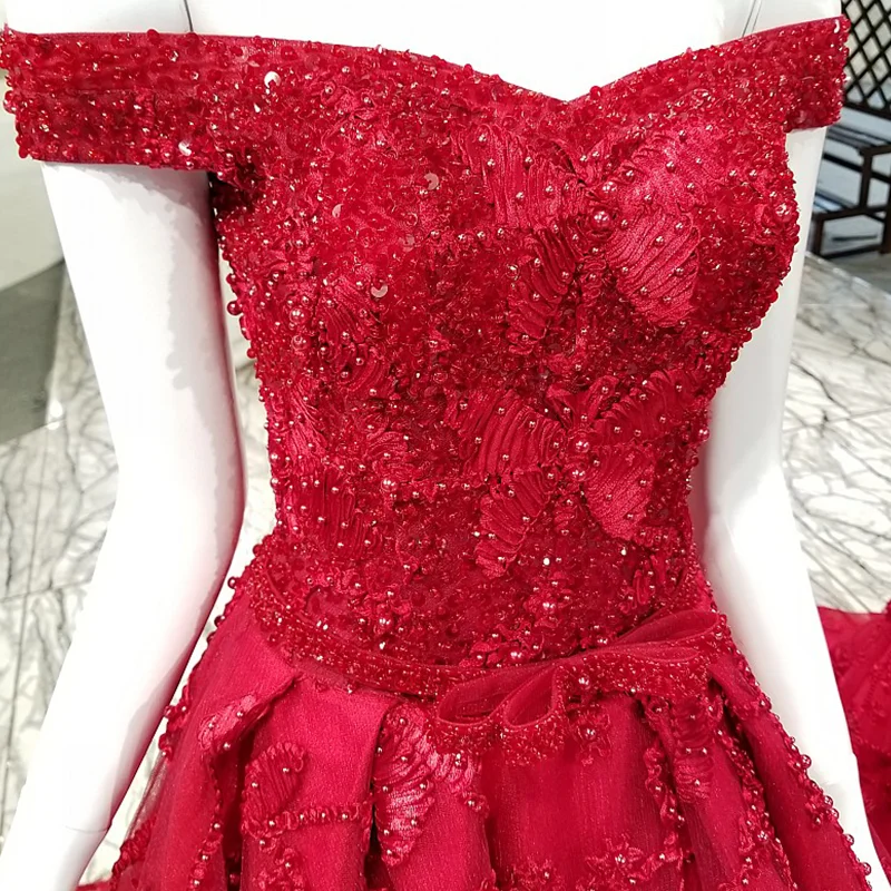 LS62114 vestido de noiva 2018 красный цвет с длинными рукавами и шеей для лодочной лодыжки два