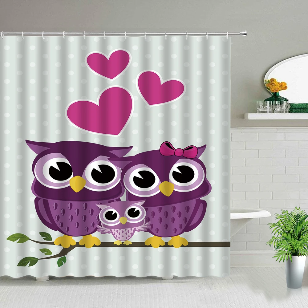 

Owl Waterproof Shower Curtain With Hooks Cartoon Bathroom Curtains Unique Design Art Bathing Bathtub Home Decoration Bath Screen