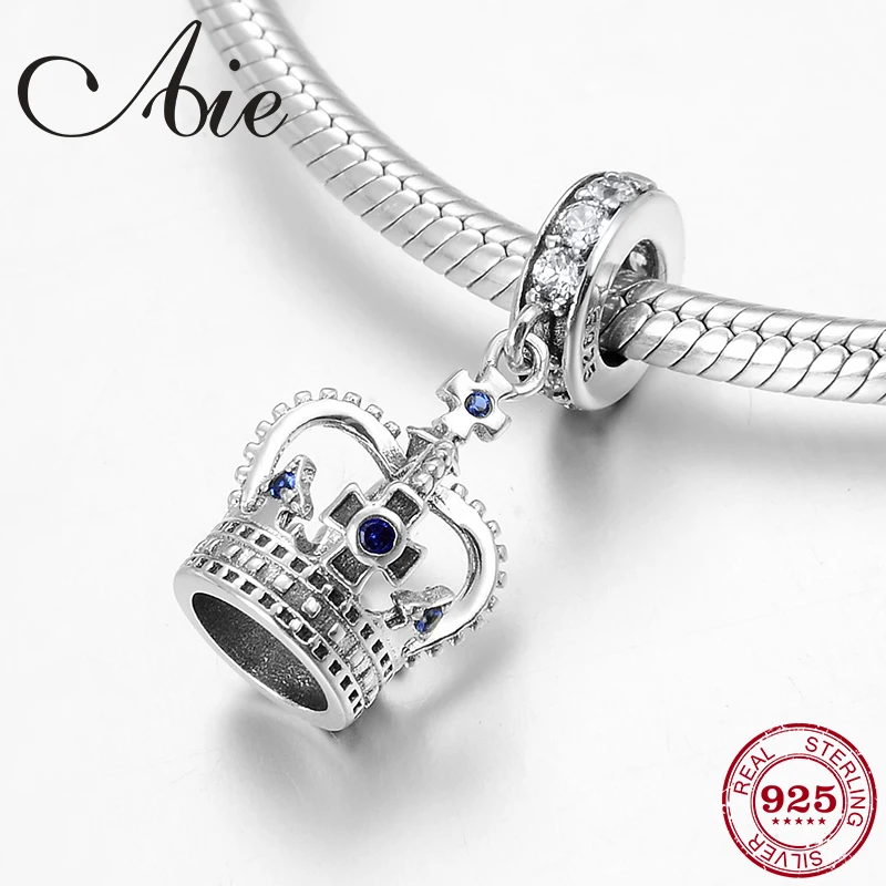 Женская серебряная Синяя круглая красивая корона сказочного короля Шарм-бусины