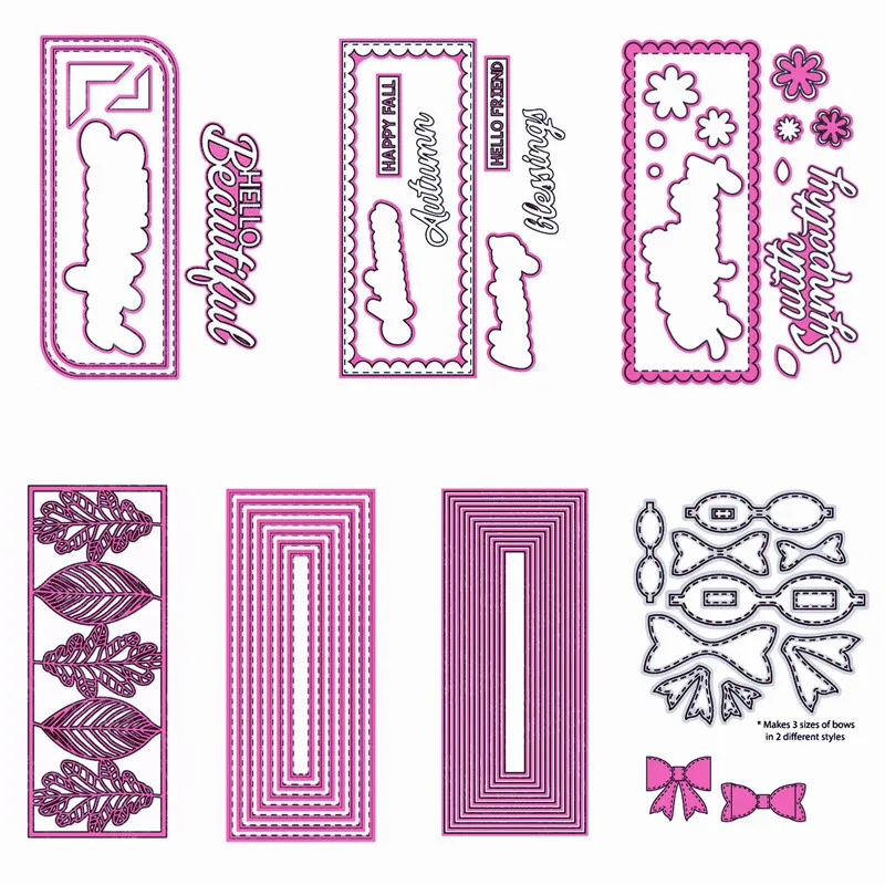 

Layered Slim Line Dies Leafy Blessings Sympathy Stitched Beautiful SlimLine Bow Metal Cutting Dies for DIY Scrapbooking Cards