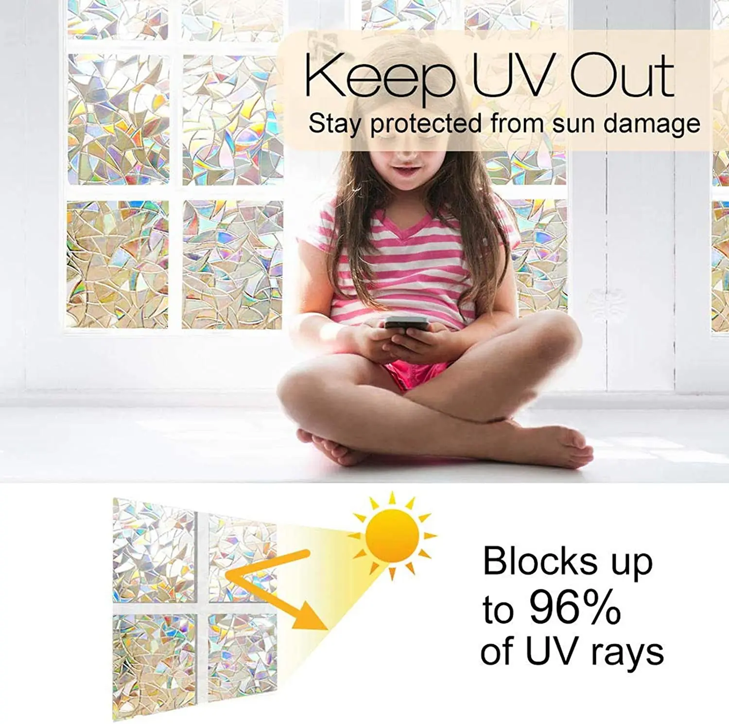 Виниловые декоративные наклейки на окна радужные 3D для Витражного Стекла