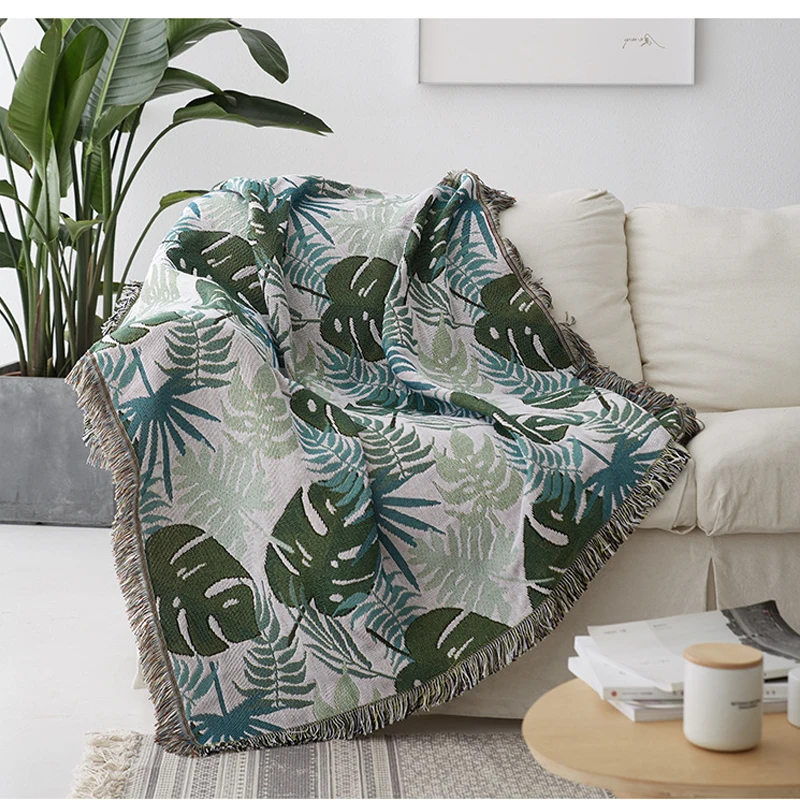 売る GY4022緑の葉ニットソファスローブランケット椅子ソファソファータオルカーペットチェック柄ベッドプリントベッドカバーtapestery