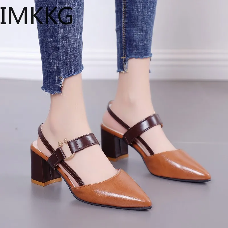 Новинка весенне-осенние привлекательные грубые босоножки на высоком каблуке