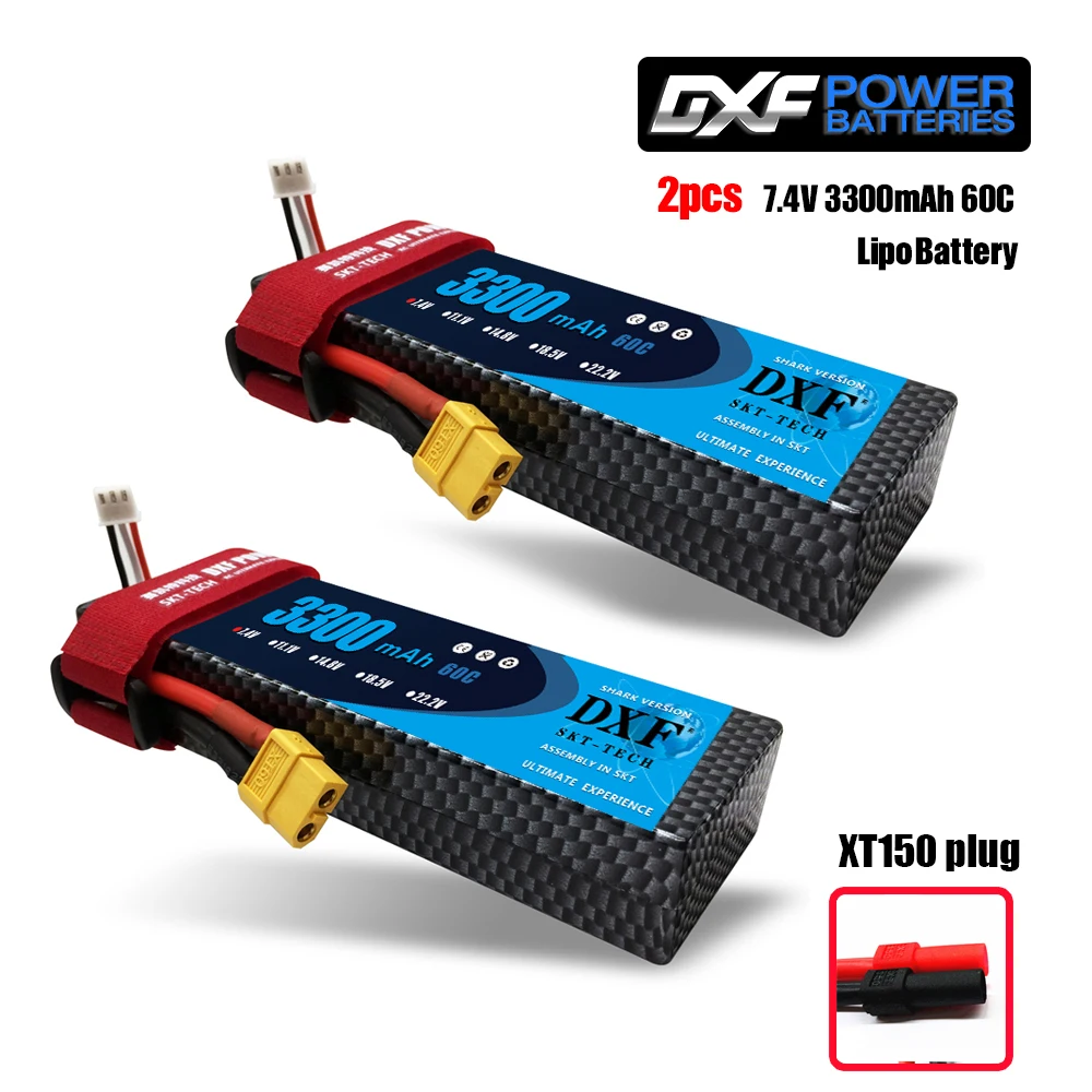 2PCS2S3300hardXT150 2 шт. DXF 7,4 В 3300 мАч 5200 мАч 6500 мАч Lipo аккумулятор жесткий чехол 2S 50C 60C 80C 1/10 1/8 весы для TRX Slash 4x4 RC автомобилей Жесткий Чехол - Цвет: 2PCS2S3300hardXT150