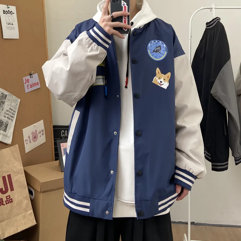 

Мужская бейсбольная куртка, куртка-бомбер с принтом Корги в японском стиле, повседневная одежда, мужская ветровка, весна-осень 2023