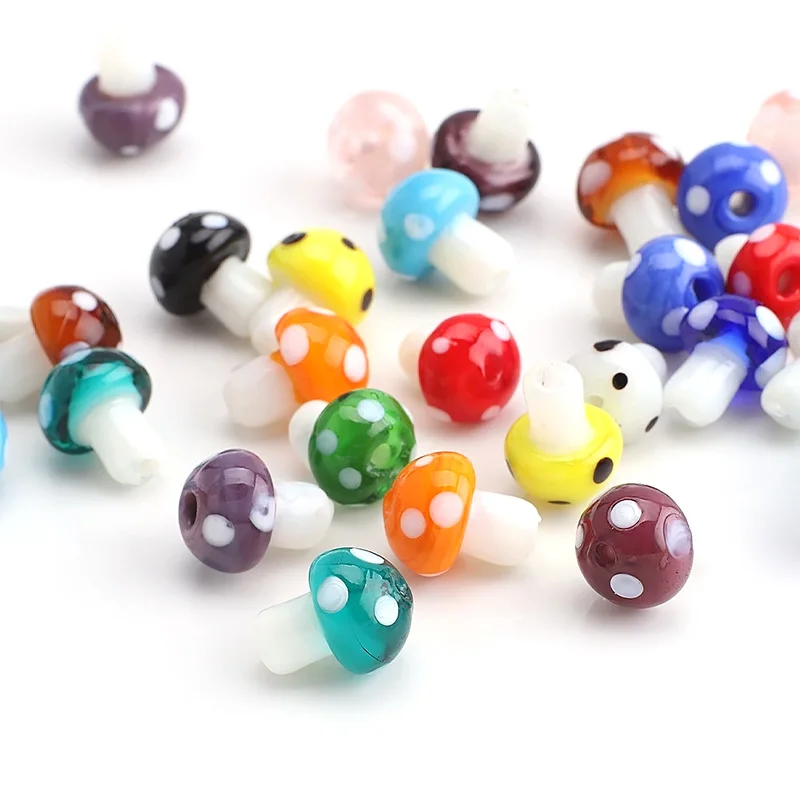10pcs Mushroom Shape Handmade Lampwork Glass Loose Beads Charms for DIY Crafts Jewelry Making Findings 11x14mm 12x18mm 15x20mm - купить по