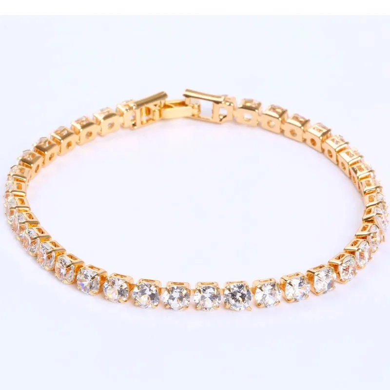 

4mm Cubic Zirconia Tennis Bracelet Iced Out Chain Bracelets For Women Men Gold Silver Color Men Bracelet CZ Chain Homme Jewelry