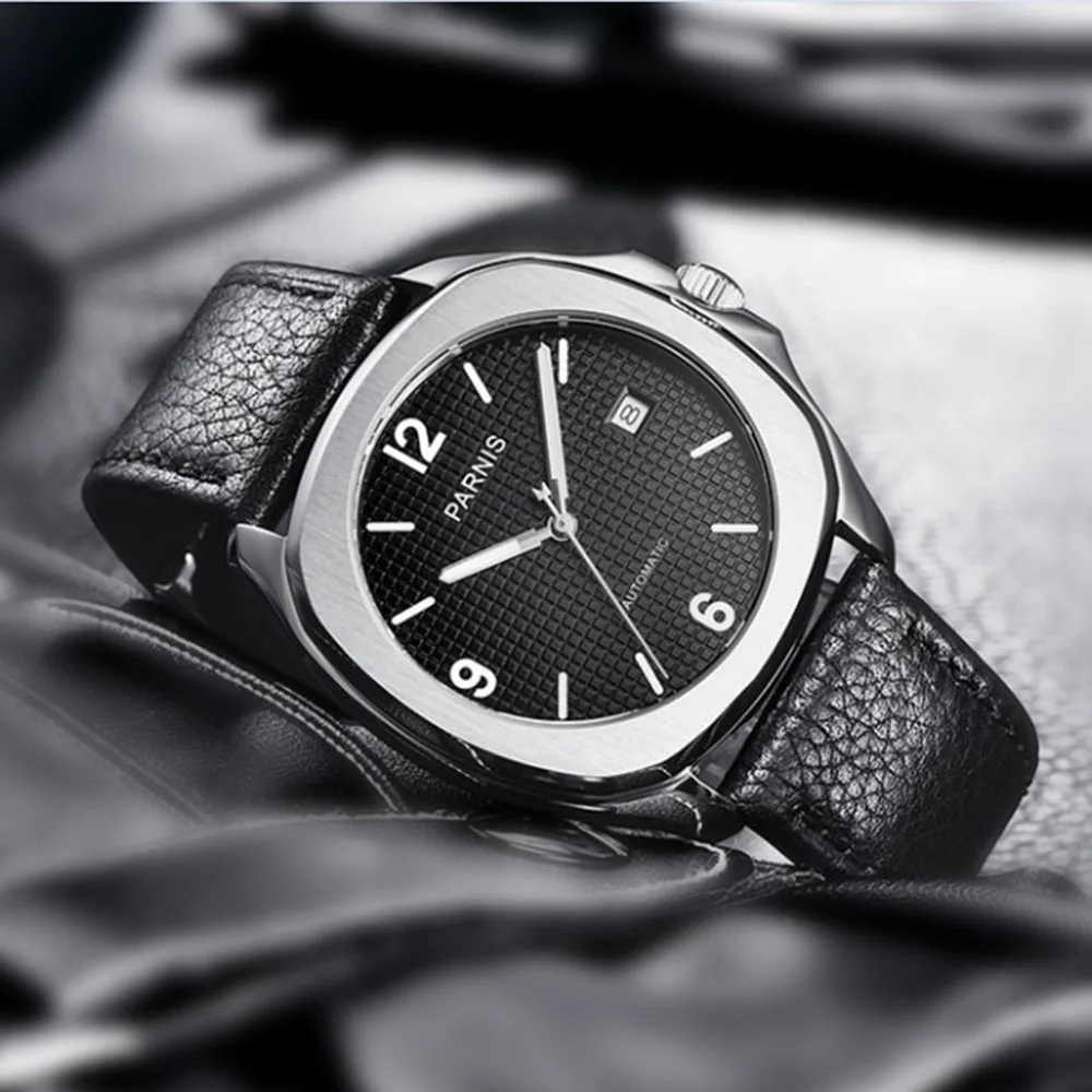 

Часы Parnis Мужские механические Автоматические, модные японские Оригинальные Водонепроницаемые антимагнитные светящиеся с календарем, 40 мм