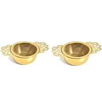 2 pieces gold empress tea strainers with drip bowls mesh tea infuser stainless steel loose leaf tea filter