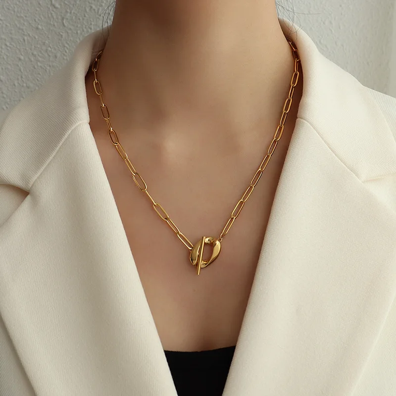 

FANSHIDI StainlessSteel Gold Color Necklace Toggle Choker For Women 18K Gold Plate Square Link Chain collier acier