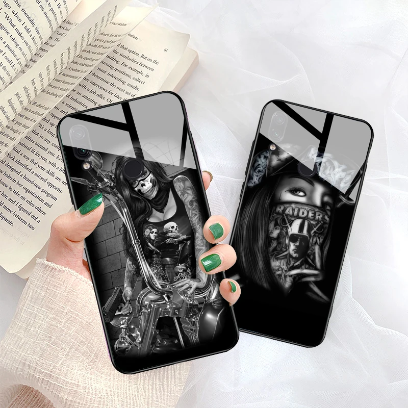 96W Sleeve Tattoo Girl Glass Case for Xiaomi 8 Lite 9 A1 A2 5X 6X F1 Redmi 4X 6A Note 5 6 7 Pro |