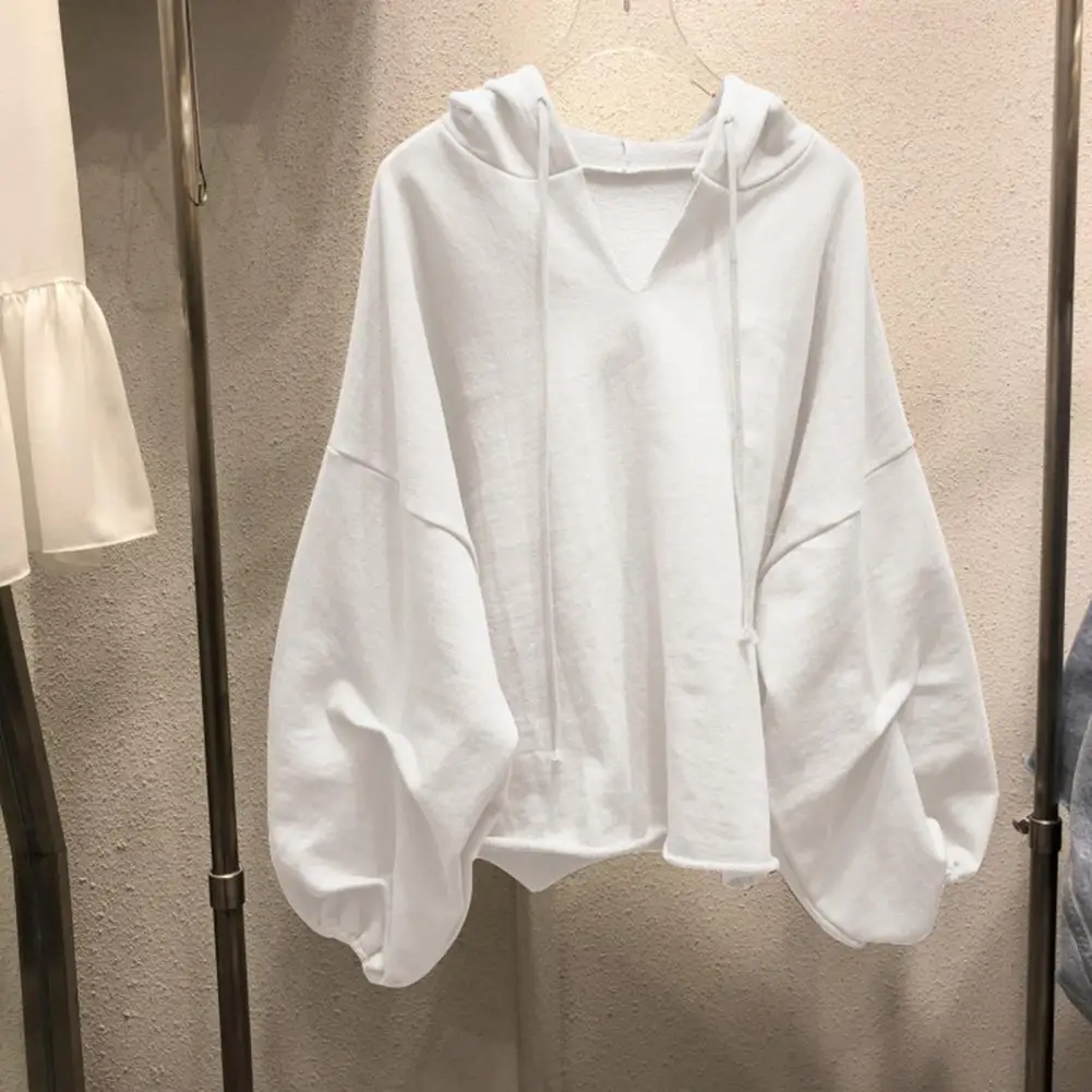 

Autumn Women Hoodie Solid Color Drawstring Pullover Hoodie Autumn Batwing Sleeve V-Neck Women Sweatshirt Streetwear