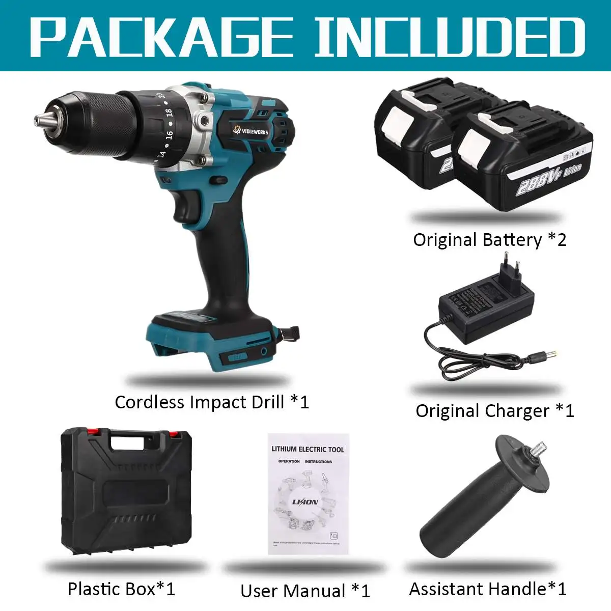 Аккумуляторная ударная дрель 288VF бесщеточная Ударная 19800 мАч 13 мм для