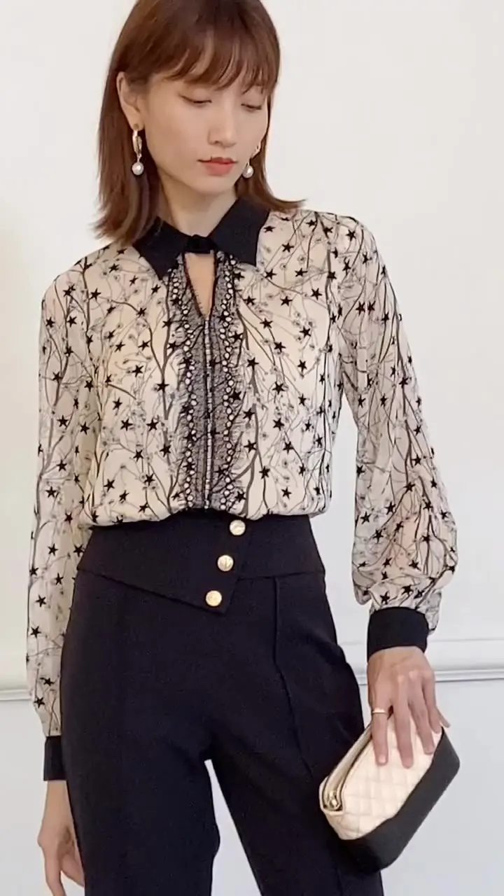 Осенняя кружевная шифоновая блузка с длинными рукавами 2020|Блузки| |