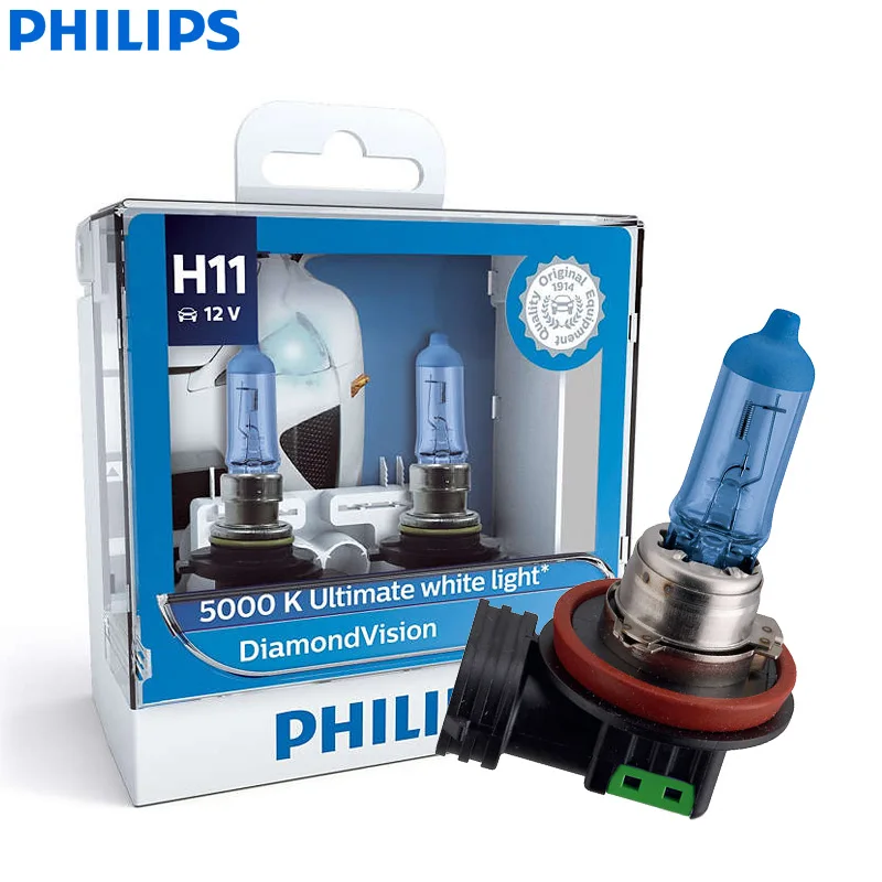 H11 Philips Diamond Vision H1 H4 H7 H8 H11 9005 9006 HB3 HB4 12V DV 5000K холодный белый светодиодный светильник автомобильные галогенные лампы головного светильник противотуманная фара, 2X - Испускаемый цвет: H11