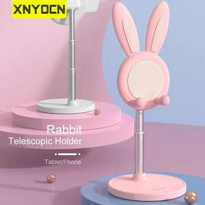 xnyocn cute bunny phone metal holder desktop cell phone stand height adjustable for iphone ipad tablet foldable extend support free global shipping