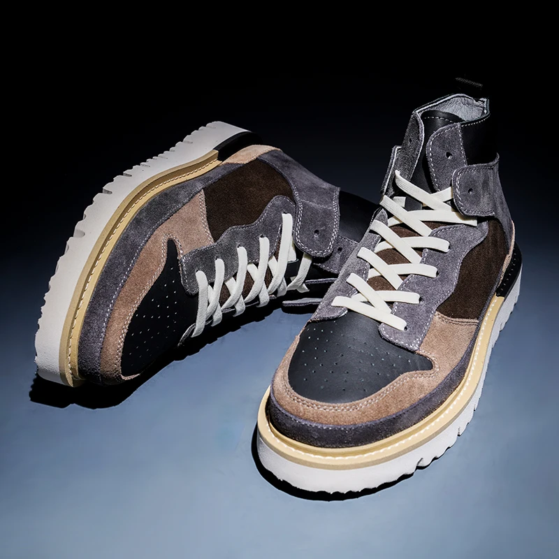 Модные брендовые рабочие ботинки мужские на платформе со шнуровкой в английском