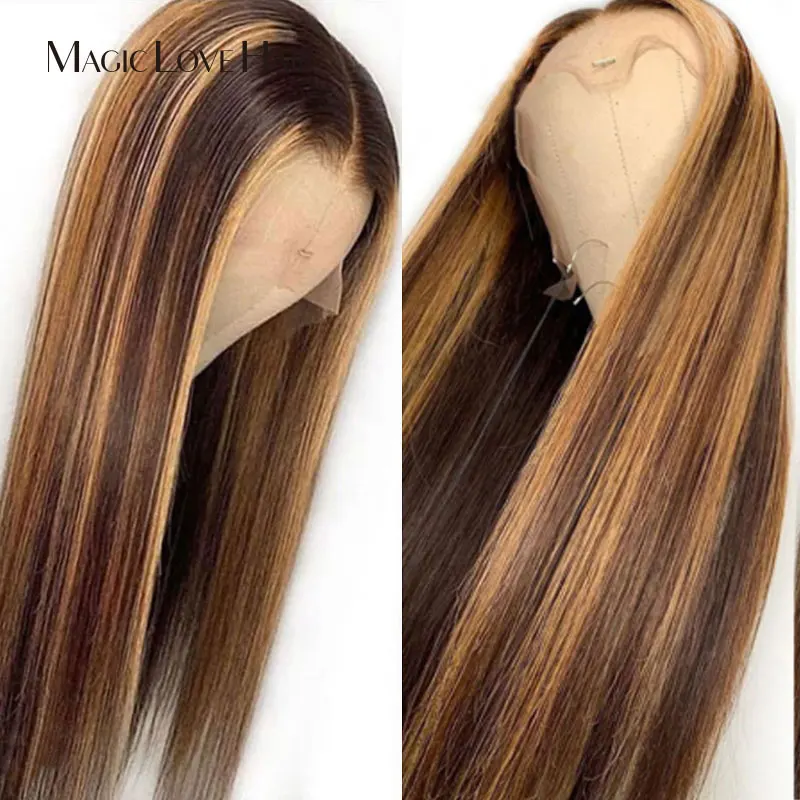 Magic Love 13X6 Ombre Brown Honey Blonde Wigs Straight Lace Front Wig Brazilian  Lace Front Human Hair Wigs For Black Women
