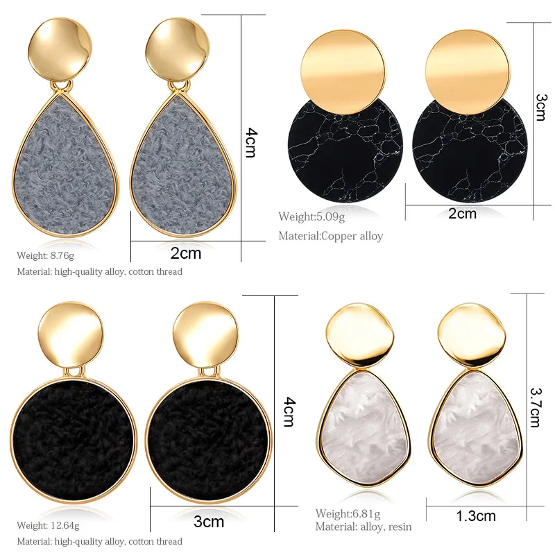 

New Korean Statement Earings Metal Acrylic Round Drop Earrings for Women Fashion Vintage Geometric Earring 2020 kolczyki Jewelry