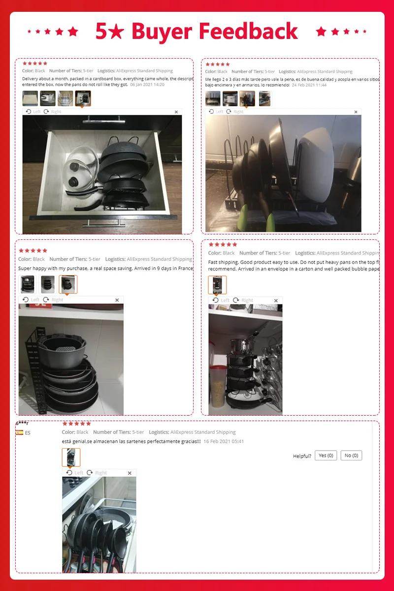 

5-layers of Pan Stainless Steel Organizer Holder Court Sheet Accessories of Cooking Pot Pan Adjustable Rack Storage