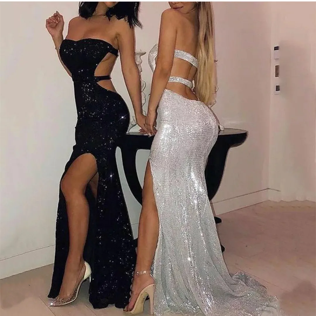 

Сексуальное длинное черное вечернее платье с блестками и разрезом, облегающее платье с юбкой годе, шлейфом, молнией на спине, халаты, свадебные вечерние платья для женщин