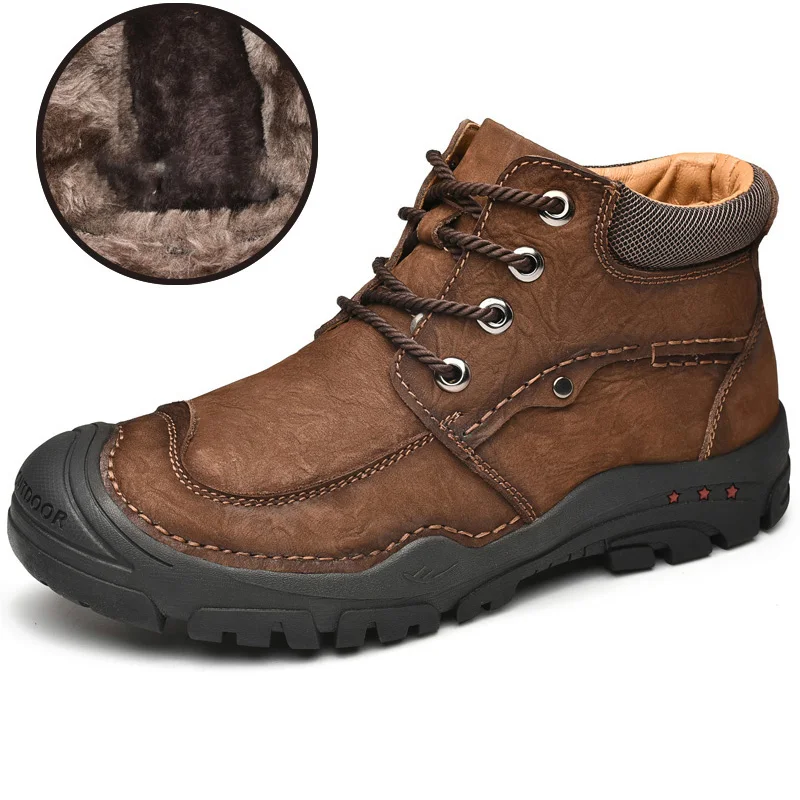 Мужские ботинки из натуральной кожи теплые меховые полусапожки на шнуровке