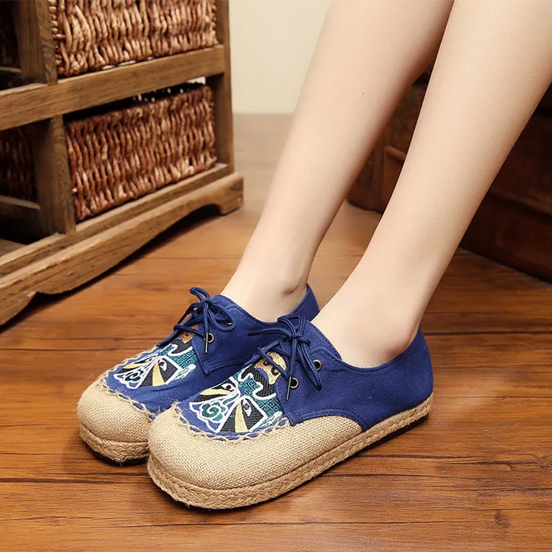 Veowalk Пекинская опера вышивка женские повседневные льняные хлопковые лоферы на