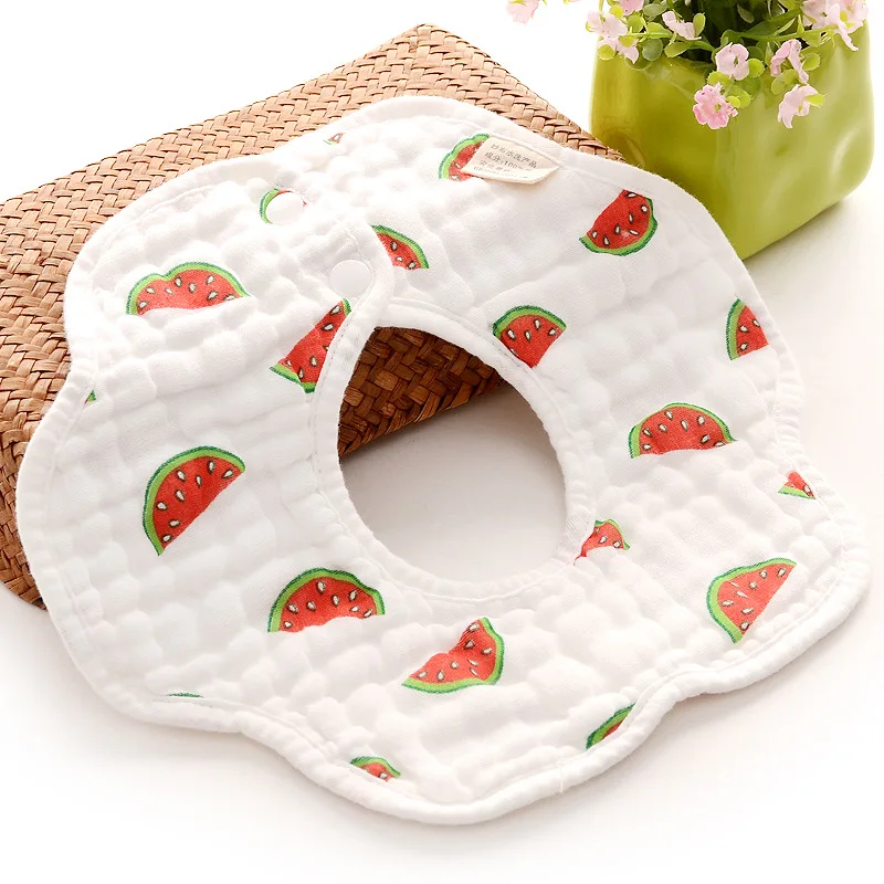 watermelon Детские муслиновые нагрудники из хлопка с 8 слоями; Слюнявчики для маленьких девочек; Милые Слюнявчики для младенцев; полотенца в форме лепестков для новорожденных; карман для кормления - Цвет: watermelon