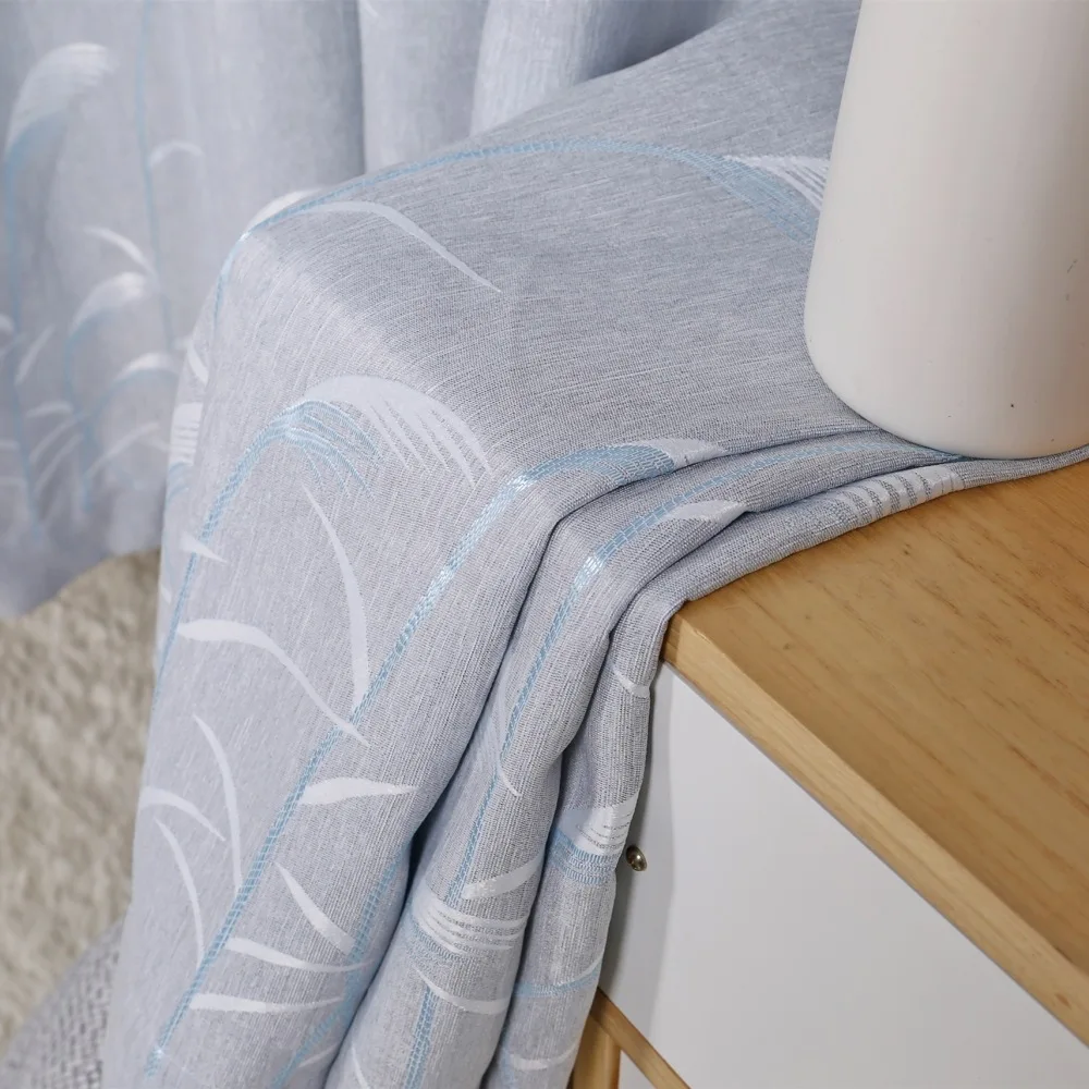 

High-end European Style Bamboo Curtains for Living Room, Bedroom, Study, Thick Cotton and Linen Blackout Floor Curtains