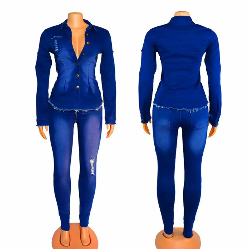 Африканская одежда джинсовый комплект из двух Picec Женский костюм Сезон