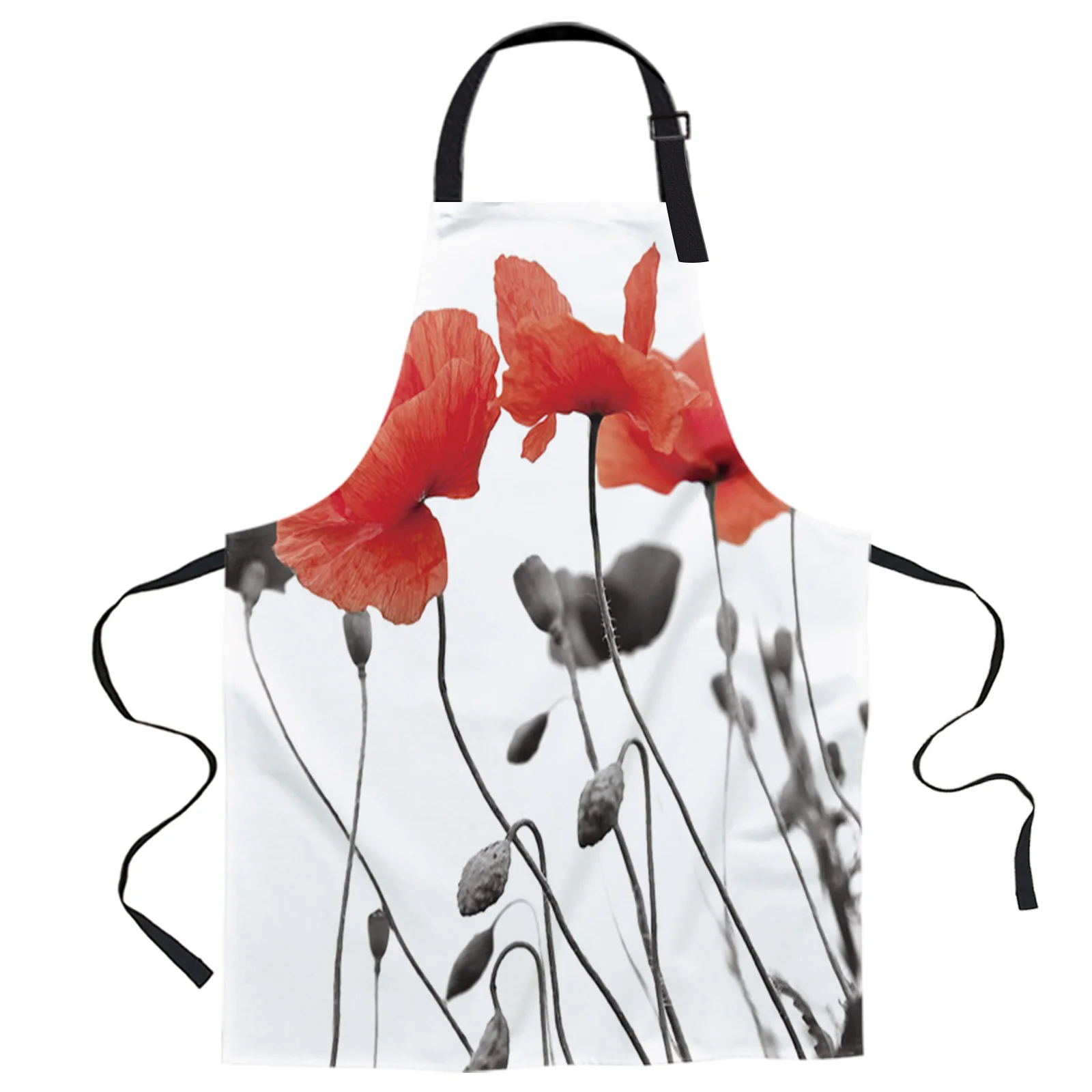 

Red Poppy Flower Printed Kitchen Cooking Baking Aprons Canvas Sleeveless For Women Man Kids Home Delantal Cocina
