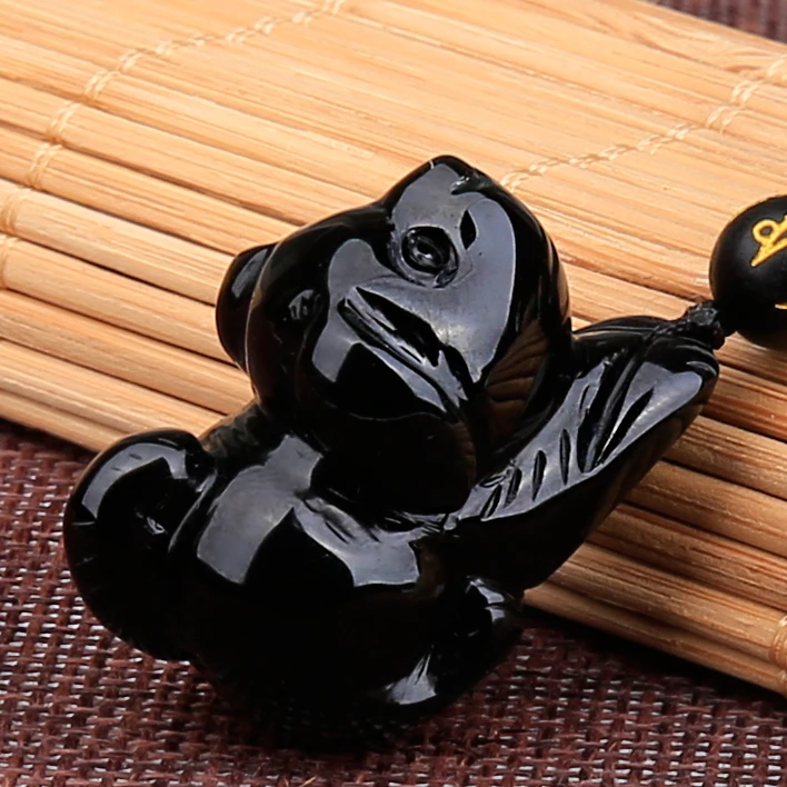 Ожерелье из натурального черного обсидиана с бусинами ручная работа кулон в виде