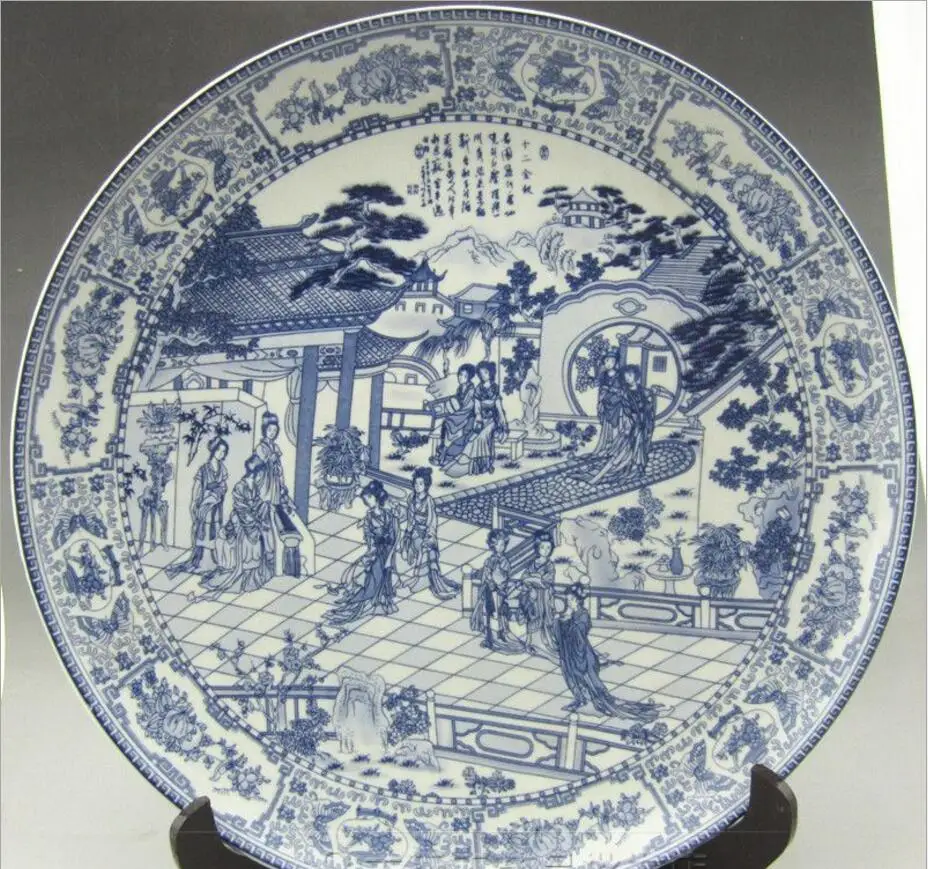 Медная статуя из синего и белого фарфора Золотая заколка для волос с