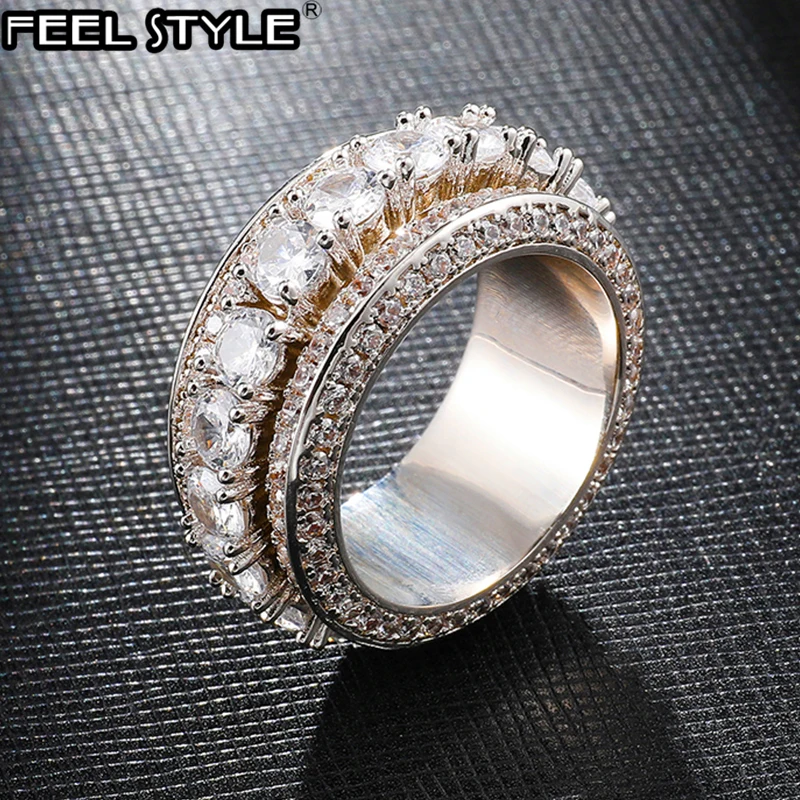 Вращающийся 5-рядный ледяной побрякушки полностью CZ Шарм медь кубический