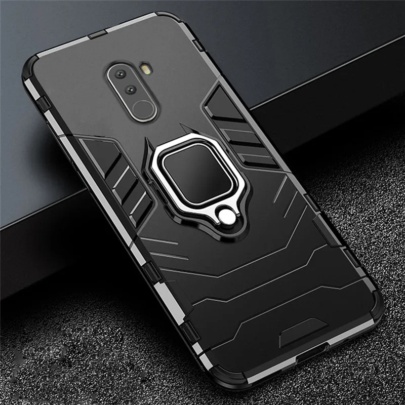 Ударопрочный чехол для Pocophone F1 с магнитным кольцом пальцев Матовый ПК + TPU Xiaomi