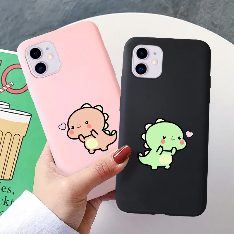 

Cute Dinosaur Case For iPhone 12 Pro Covers for iPhone 12 11 Pro Max 12Mini X XR XS Max 7 8 6 6s Plus 5 5s SE 2020 Candy Color