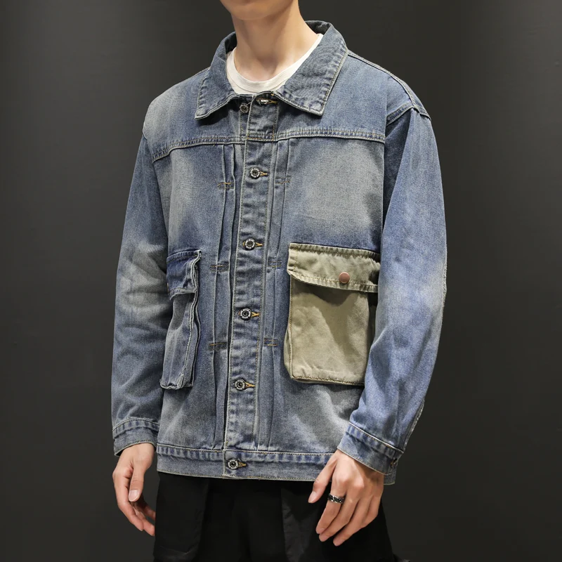 New 2019 Jeans Jacket Streetwear-Coats Cowboy Men's 2XL Loose Hip-Hop |