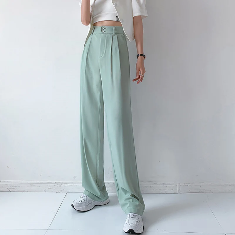 

Limiguyue Summer Women Wide Leg Pants Loose Double Button High Waist Trousers Pockets Long Pants Casual Office Pantalon K2748