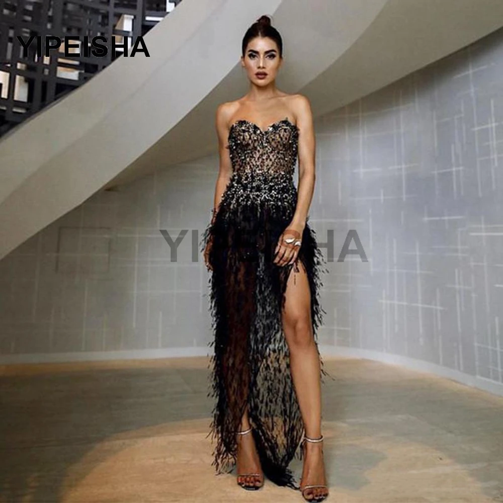 

Пикантные IIIusion Черный Милая Вечеринка платья Винтаж высоким бортом платье с разрезом для выпускного вечера Роскошные вечерние Клубные пла...