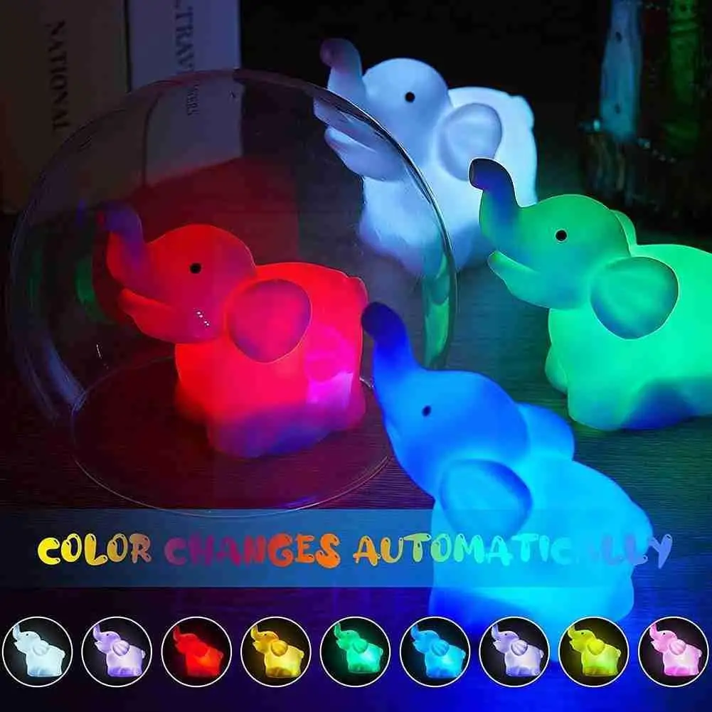 

Colorful Color Changing Switch LED Night Light Cute Furnishings Elephant Decoration Gifts Lamp Bedside Home Bedroom Party S7F1