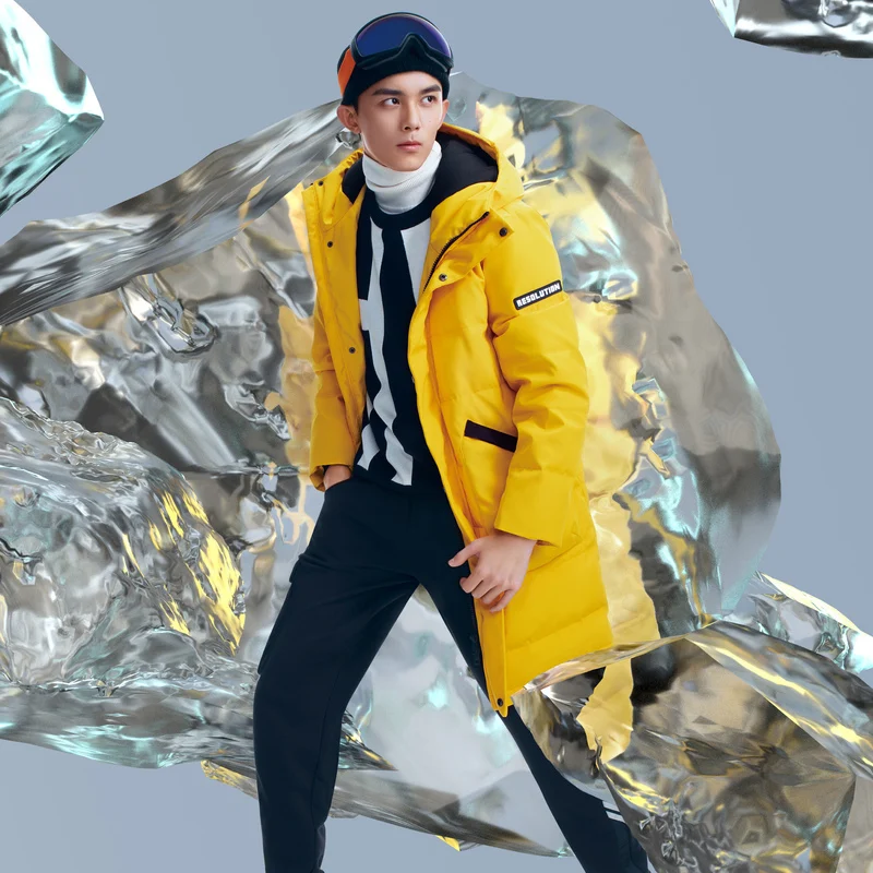 Metersbonwe  Long Down Winter Jackets Business Hooded Thick Winter Down Coat Men Solid Fashion Overcoat Outerwear Warm
