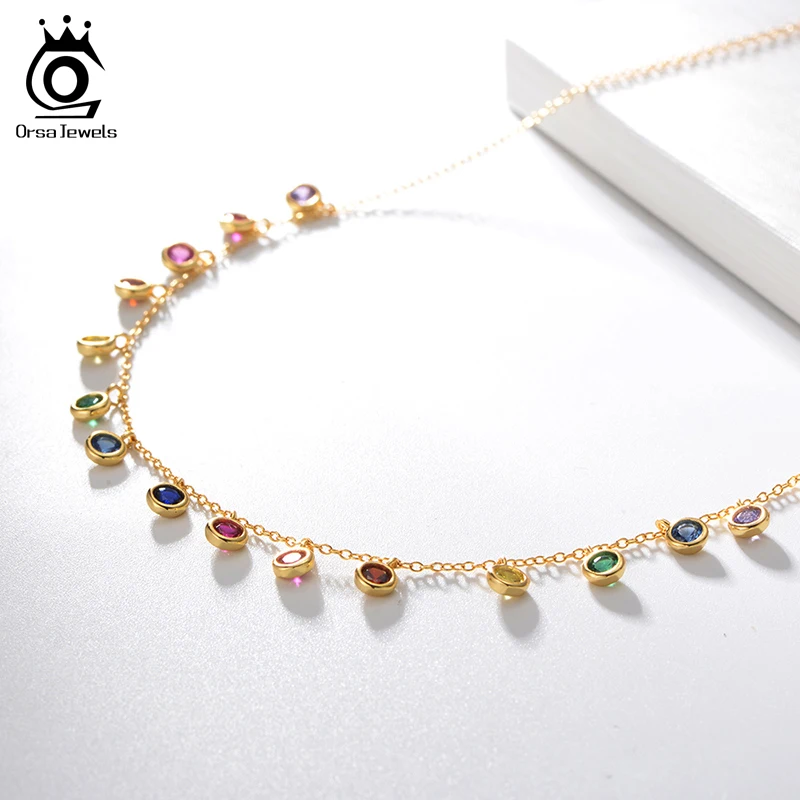 ORSA JEWELS 14 к желтое золото разные цвета цепочка с драгоценными камнями ожерелье