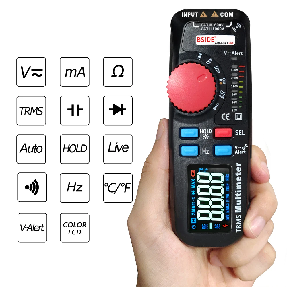 

6000 Counts TRMS Multimeter AC/DC Voltage Current Resistance Diode Capacitance Frequency Meter Hold Backlight Digital Multimeter