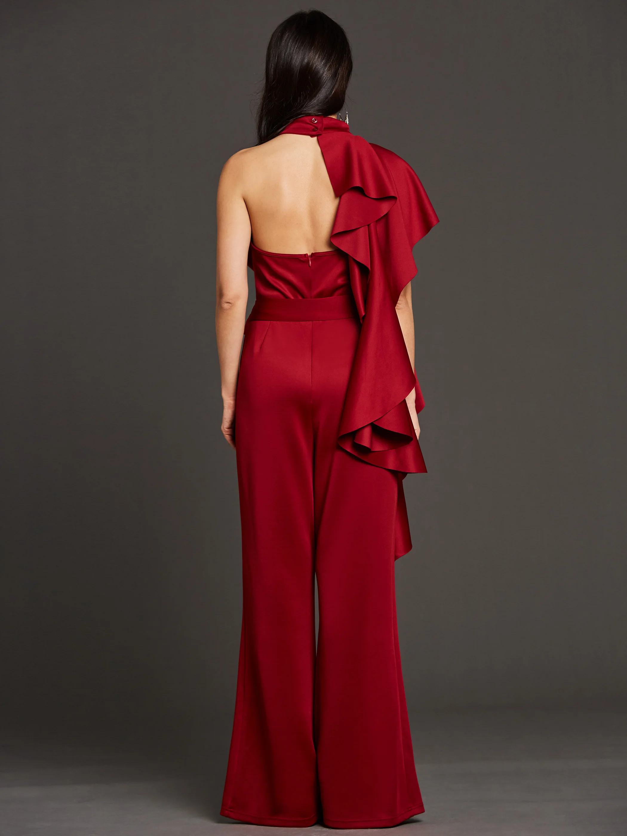 

Summer Asymmetrical Sexy Ruffles Jumsuit Romper Ladies Party Night Club Lace Up Plus Size Long Wide Leg Red Jumpsuit For Women